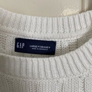 100% cotton GAP White Cable Knit short-sleeve crewneck Sweater petite large